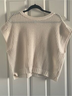 Cream Open-Knit Short Sleeve Sweater Top